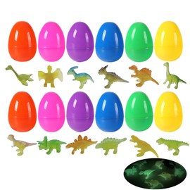 ONEINHE 12 Pcs 2.36" Easter Eggs Prefilled with 12Pcs Glow in The Dark Dinosaur, Plastic Colorful Easter Egg for Easter Egg Hunt, Basket Stuffers, Easter Party Favor, Classroom Prize Supplies