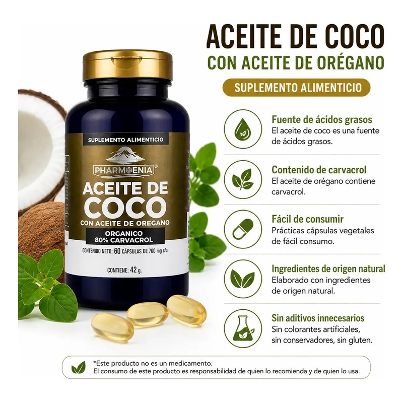 Cápsulas De Aceite De Coco Con Aceite De Orégano 60