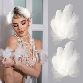 2Pcs Feather Hair Clips Hair Barrettes Accessory for Women Bride Party Festival Wedding Engagement Birthday Cosplay Hair Jewelry (White)