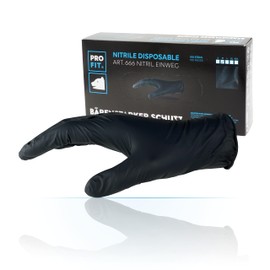 PRO FIT 666 Nitrile Disposable Gloves - Nitrile Gloves, Disposable Gloves, Protective Gloves, Latex Free, Food Approved - Pack of 100, Black, Size XL