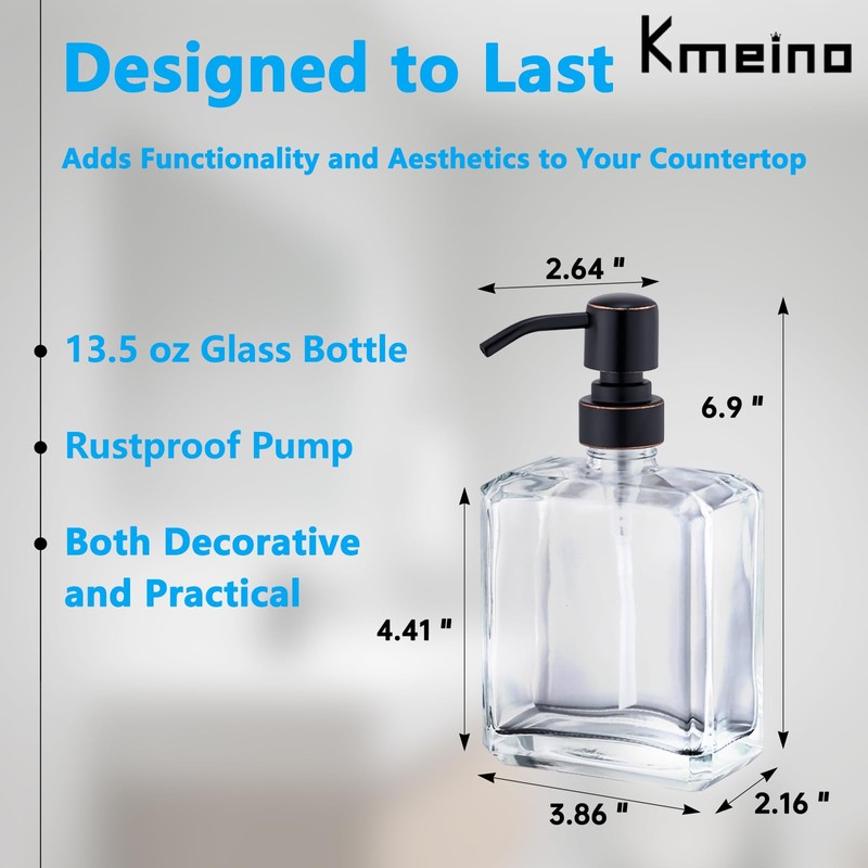 Kmeino Square Clear Glass Dish Soap Dispenser Oil Rubbed Bronze