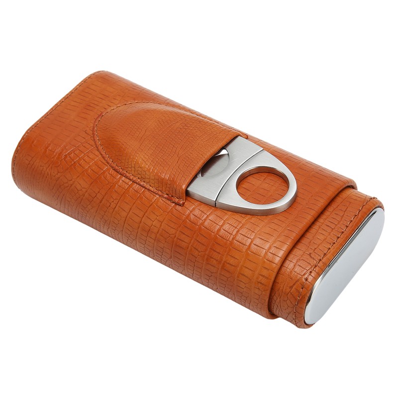 Cigar Case 3 Finger Cedar Wood Lining Portable Faux Leather