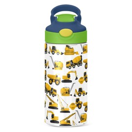 Stainless Steel Water Bottle for kids- 12 Ounce Stainless Steel Vacuum Insulated Water Bottle for Kids children,Double Wall Vacuum Insulated Bottles (Construction Truck Excavator Bulldozer)