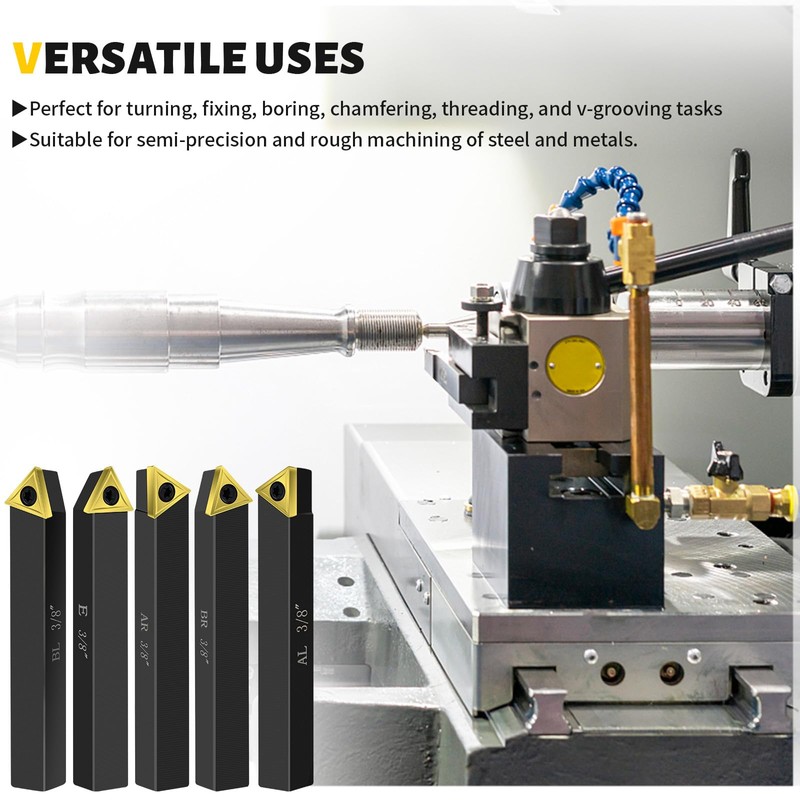 Metal Lathe Cutting Tools,5pcs 3/8'' Shank Carbide Metal Cutting Tool