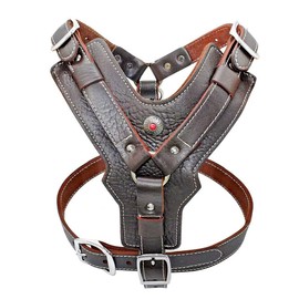 PET ARTIST Leather Large Dog Harness Heavy Duty Vest Thick Soft for Big Dogs Boxer Pitbull Rottweiler Bull Mastiff, Brown Chest:27.5-39.0’’