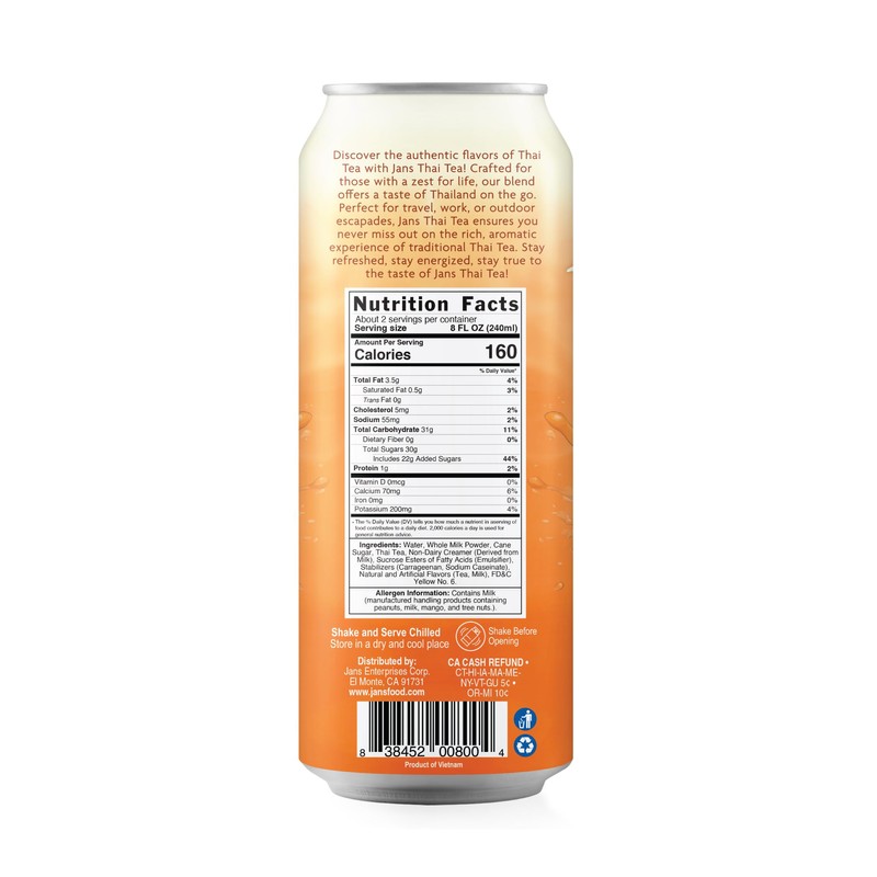 Jans Thai Milk Tea Drink 16.56 Fl Oz (Pack of