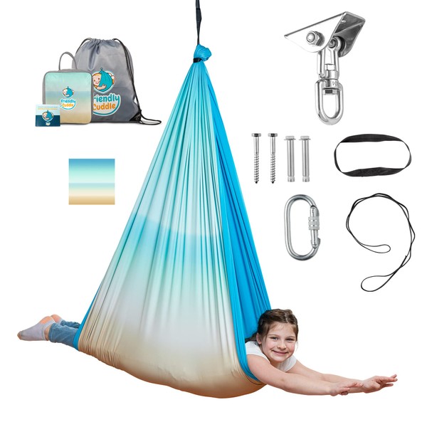 Friendly Cuddle Indoor Sensory Swing for Kids or Outdoor – Double-Layer, & 360° Swivel, Calming Compression Therapy Swing Hammock for Kids & Adults with All Hardware – Sensory-Motor Toys & Gifts