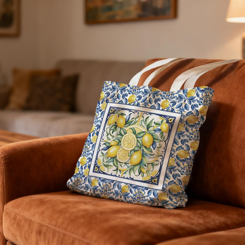 Italian Amalfi Coast Lemon Canvas Tote Bag, Lemon Themed Gifts