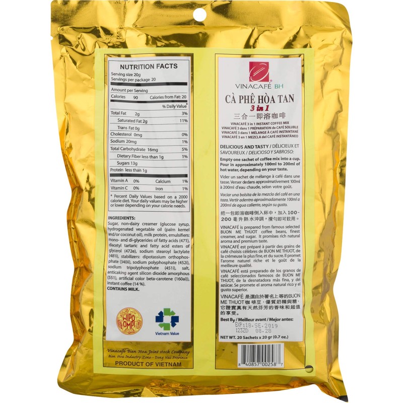 Vinacafe 3 in 1 Instant Coffee Mix, 20 Sachets (6