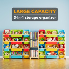 SpaceAid Large Toy Storage Organizer with 24 Bins and 3 Shelves, Toy Organizers Storage Bookshelf, Kids Bin Shelf Box Bookcase for Bedroom Playroom Organization Room Decor, Multi-Colored