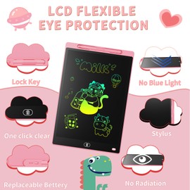 [2 Pieces] LCD Writing Board, 12 Inches, Genialba Colourful LCD Writing Tablet, LCD Writing Tablet, Electronic Tablet, Graphic Tablet for Children's Games 2 3 4 5 6 7 Years Boys Girls (Black & Pink)
