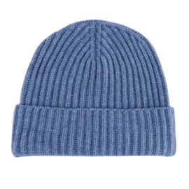 Shorts of Hawick Women's Ribbed 100% Cashmere Beanie Hat - Denim Blue - Made in Scotland by Love Cashmere