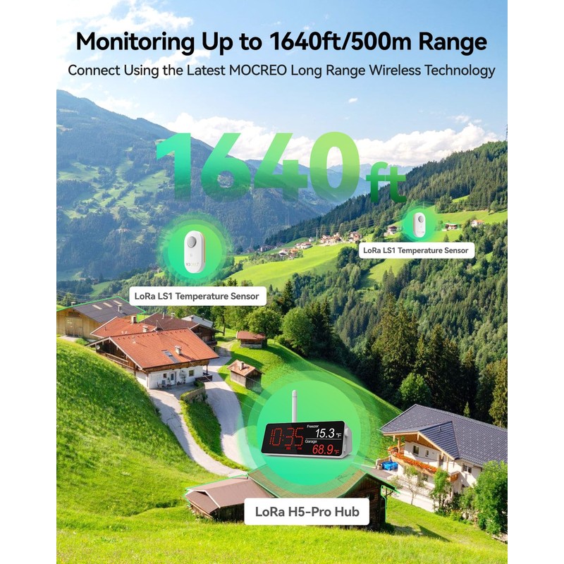 MOCREO LS1 Long Range Thermometer Freezer Alarm, IP66 Waterproof, App