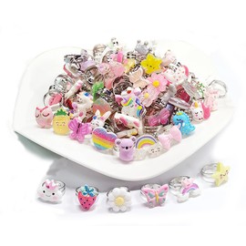 48 PCS Girls Play Rings，Children Kids Hobby,Adjustable Rings,Pretend Play and Dress up Rings,Random Shape and Color