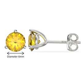 Aeon Jewellery Birthstone Stud Earrings - November Yellow Topaz | 925 Sterling Silver & Cubic Zirconia | Polishing Cloth Included | One Pair