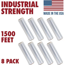 18 Inch X 1500 feet Tough Pallet Shrink Wrap, 80 Gauge Industrial Strength, Commercial Grade Strength Film, Moving & Packing Wrap, For Furniture, Boxes, Pallets (8-Pack)