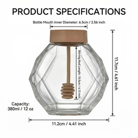 UPSTORE 12 oz Glass Honey Pot Jar Clear Honey Dispenser Hexagon Shape Honey Pot Container with Wooden Dipper and Lid for Home Kitchen