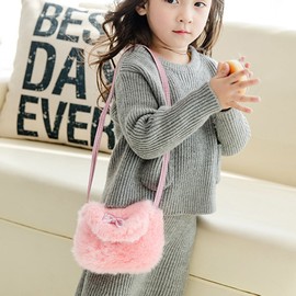 JIAHG 2018 Fluffy Shoulder Bag, Children's Pochette, Ribbon, Kids Bag, 2-Way, Mini Bag, Fluffy, Slouch, Birthday Bag, Girls, Handbag, Clutch, Smartphone Bag, Kindergarten, Bowknot, Mobile Pouch, Storage, Coin Purse, Wallet, Pink