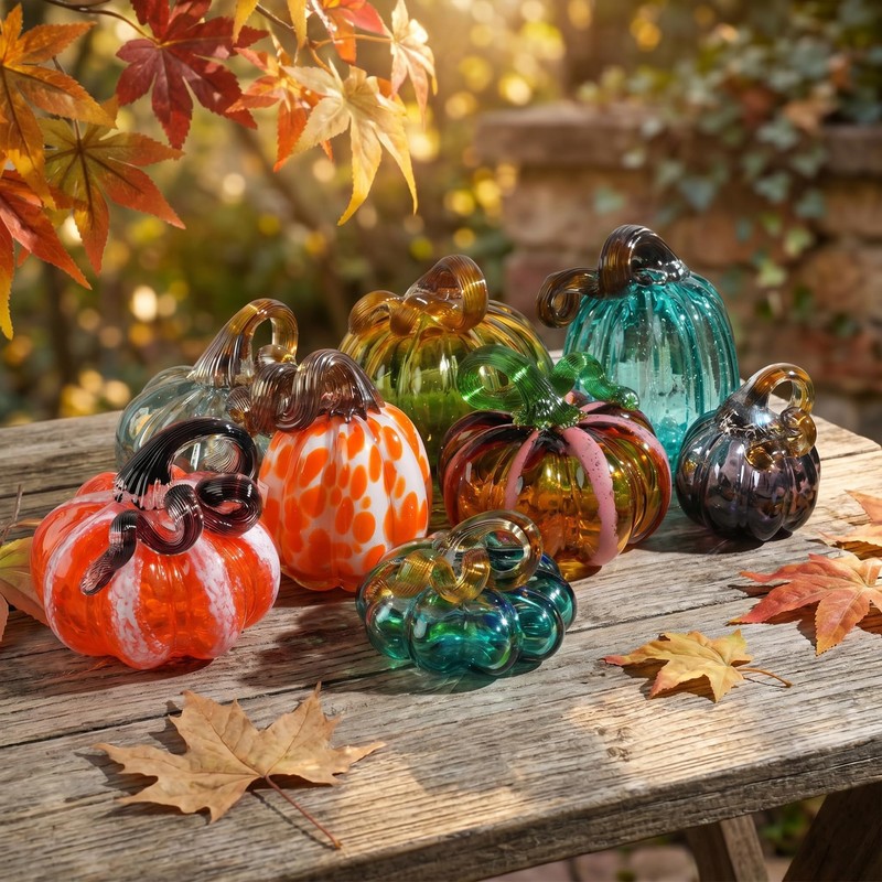 Hand Blown Glass Pumpkin Collectible Figurine Art Glass Pumpkin Paperweight