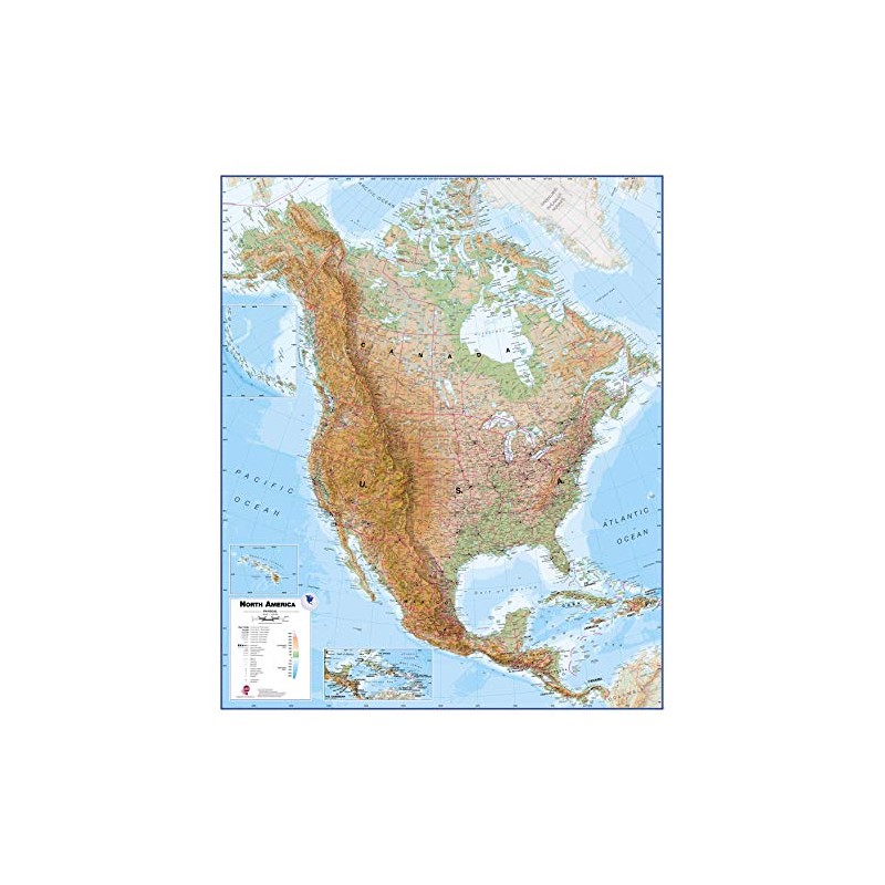 Maps International Large Physical North America Wall Map - Laminated