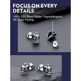 Bandmax Viking Celtic Skull Stud Earrings 925 Sterling Silver Knot Skeleton Skull Ear Piercing Studs Hypoallergenic Punk Gothic Biker Jewelry