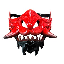 Beyond Collectibles Japanese Monster Hannya Mask Guardian Lion Demon Oni Samurai Half Face Shield (Red & Black), One size fit most