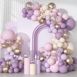 Ouddy Party Ouddy Party Dusty Purple Balloon Arch Garland Kit, Different Sizes 18 12 10 5Inch Purple Pink Lavender Sand Rose Gold Metal Confetti Balloon for Bridal Baby Shower Wedding Birthday Party Decoration