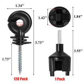 Cididu 120 Pack Electric Fence Insulator, Fence Ring Post Insulator, Screw-in Insulator with Insulator Socket Tool, Wood Post Insulator Grid System Accessories for Farm Animal Agricultural Fencing