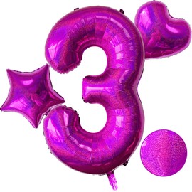 Laser Pink Number 3 Balloons 40 Inch Giant Hot Pink Sweet 3 Helium Balloons for Girls 3st Birthday Party Supplies 3st Anniversary Events Decorations