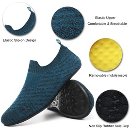 ZhaaDee Womens Mens Slippers with Rubber Sole Ultra-Lightweight House Slipper Socks Around House Floor Shoes Non Slip Indoor&Outdoor (ZD20005BlueCyan48)