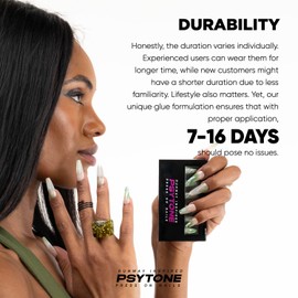 PSYTONE Press On Nails Long Coffin Fake Nails with Glue, 24Pcs Nail Kit-12 Sizes Runway Nails(Like Virgin Like Jade)