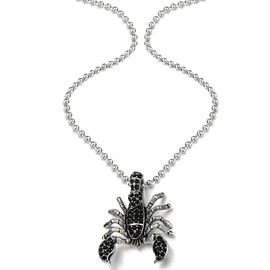COOLSTEELANDBEYOND Mens Steel Scorpion Pendant Necklace with Black Cubic Zirconia Gothic Style with 23.6 in Ball Chain(CA)