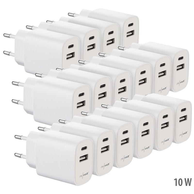 revolt Socket Charger: Economy Pack of 16 2-Port USB Power