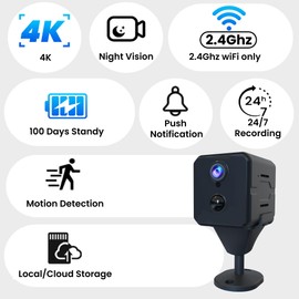 javiscam Mini Camera, 4K HD Nanny Cam for Home with Longer Battery Life, Motion Detection, App Control, Cloud & SD Storage, Wireless Camera for Pet/Baby/Nanny Surveillance