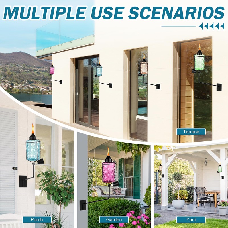 Glass Garden Torches for Outside,Outdoor Citronella Torch with Wall Mounted