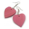 Rose Pink Wood Grain Heart Drop Earrings - 60mm L