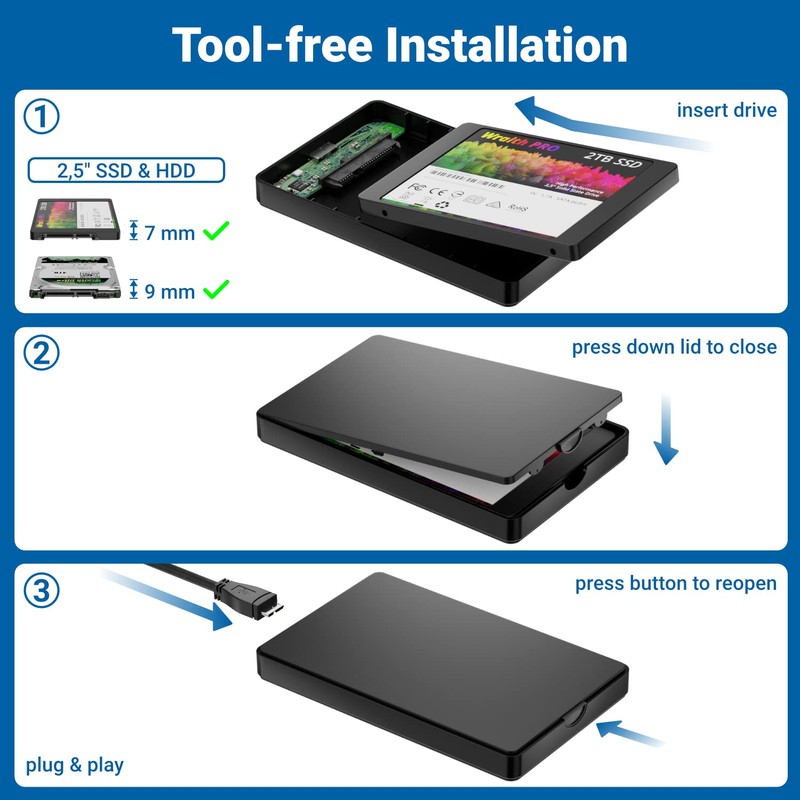 deleyCON SSD Hard Drive Enclosure USB 3.1 Gen 1 for