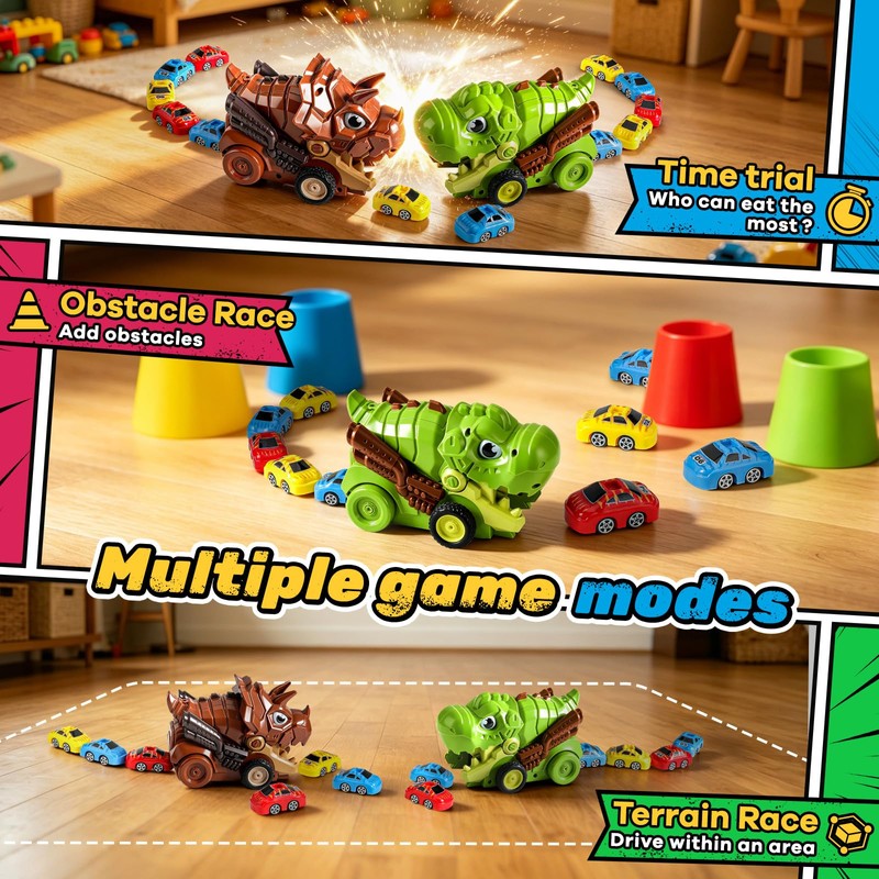 DINOTRONIC Remote Control Dinosaur Car Toy Eat Magnetic Cars for
