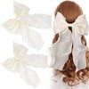 CTEAKOP 2 Pcs Elegant White Hair Bow, Silk Yarn Ribbon