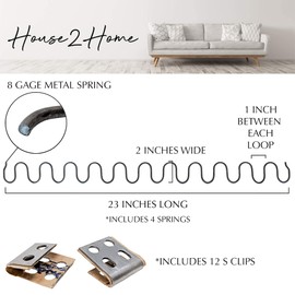 House2Home 23" Couch Spring Repair Kit to Fix Sofa Support for Sagging Cushions - Includes 4pk of Springs, Upholstery Spring Clips, Seat Spring Stay Wire, Screws, and Installation Instructions