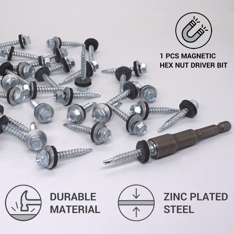 SKIR'CO (Pack of 100) Galvanized Roofing Screws 4.8 x 35mm