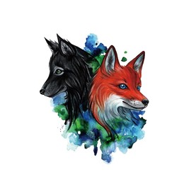 SanerLian Wolf Fox Temporary Tattoo Sticker Waterproof Adult Men Women Watercolor Vintage Back Chest Shoulder 15X11cm Set of 2
