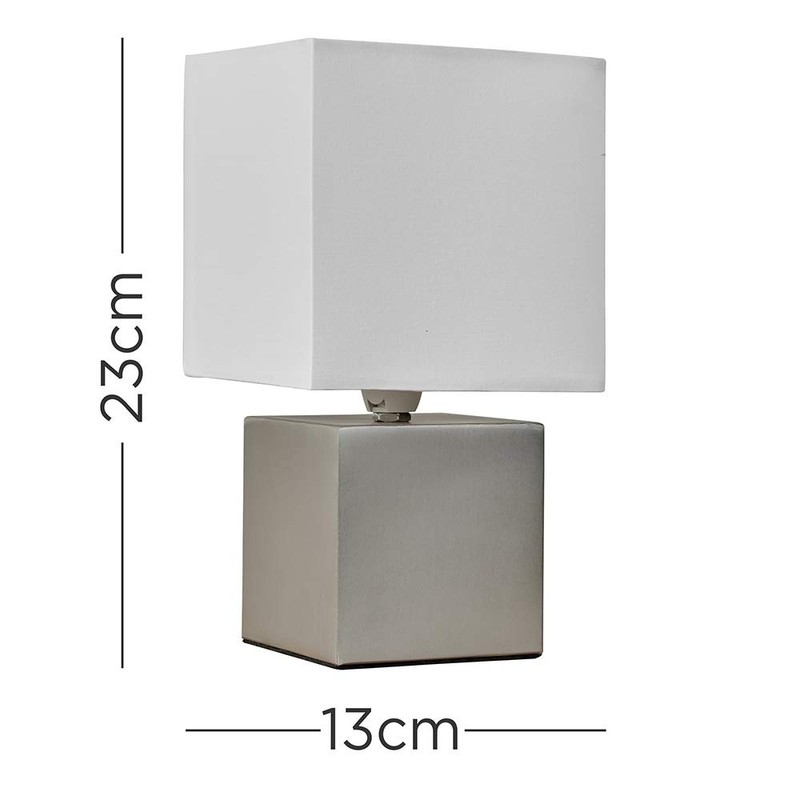 MiniSun | Modern Brushed Chrome Cube Design Touch Table Lamp