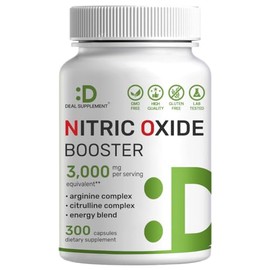 DEAL SUPPLEMENT- “Potenciador de Óxido Nítrico 3,000mg Por Porción, 300 Cápsulas — 12 en 1 Suplemento de Óxido Nítrico — Arginina