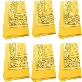 6 Pack Bandana 100% Cotton Paisley And Solid Bandanas (Yellow)