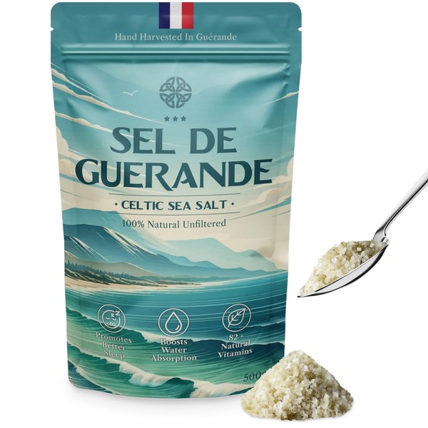 Celtic Sea Salt 500g | 100% Organic Unfiltered | 82+ Natural Minerals | Hand Harvested in Guerande, France | Coarse Grey | 1 Pack 500g
