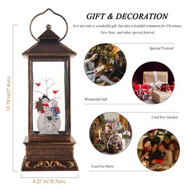 JEDAWN Christmas Snow Globe Decoration,Christmas Lantern with 8 Musics, Sparkling Crystal Circle Around The Snowman Families. Musical Snow Globe, Wonderful Gift. (Snowman Families)