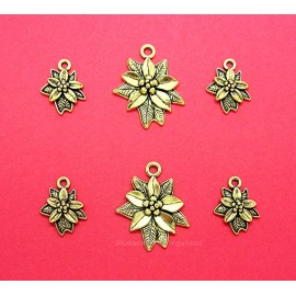 Unbranded 6 pcs ANT GOLDTONE Christmas POINSETTIA SETS Charms Pendants Earrings Crafts