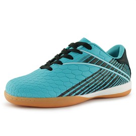 Hawkwell Kids Athletic Indoor Comfortable Soccer Shoes(Toddler/Little Kid/Big Kid), Blue PU, 3 M US