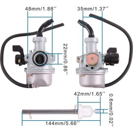 GOOFIT PZ22 Carburetor with Hand Choke Red Air Filter Metal Intake Manifold Pipe Fuel Filter Gasket 22mm Carb Replacement for 4 Stroke 50cc 70cc 80cc 90cc 110cc 125cc Dirt Bike and Go Kart ATV Quad